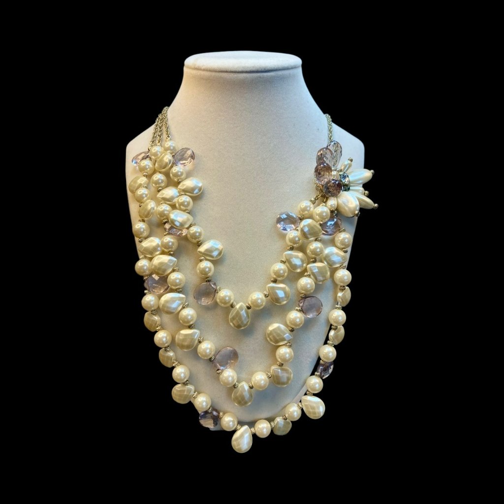 Lydell Nyc Multi-Strand Faux Pearl Crystal Statement Necklace-200 18$